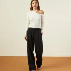 MONROW Flat Rib Asymmetric Long Sleeve OFFWHITE Shop